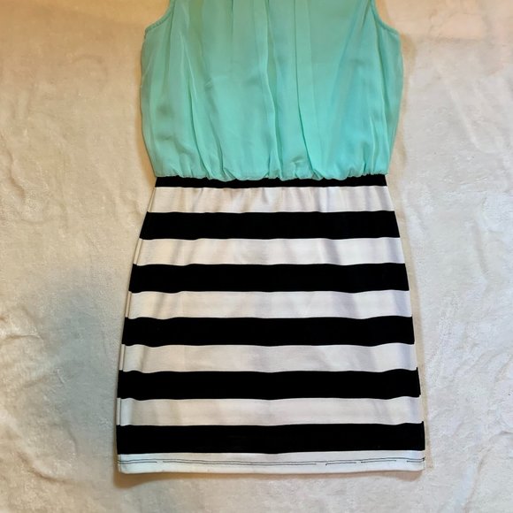 Mint/Black & White Stripe Mini Dress - Picture 2 of 2